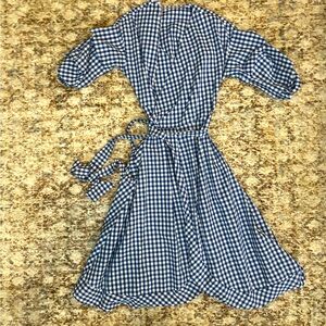 Puffed Sleeve Gingham Wrap dress with belt.